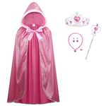 maxToonrain Princess Costumes Hooded Cape for Ladies Fairy Tale Fancy Dress Women Cloak for Halloween Christmas Birthday - Includes Earring,Necklace,Scepter,Crown and Ring（Pink,140cm）