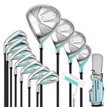 PGM Women's Left Handed Golf Club Set with 12pcs Clubs - 4 Woods(#1,3,5,4H), 7 Irons(#5,6,7,8,9,PW,SW), and 1 Putter - with Golf Stand Bag