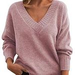 Ladies Jumpers Long Sleeve Size 14 Petite Sweaters for Women UK Gifts for Mum Hiking Fishing Ski Knit Pullover Women Loose V Neck Casual All Knitwear Women Discounted Items for Sale Pink