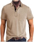 Men's Polo Shirts Summer Short Sleeve Casual 3 Button T-Shirts Classic Basic Golf Work Tees Tops with Pocket Beige