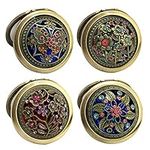 4PCS Compact Mirror Retro Hollow Bronze Rhinestone Folding Assorted Color Cosmetic Tool Makeup Hand Mirror,Metal Frame Dual Sided,Wedding Favor Party Gifts