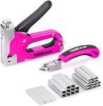 THINKWORK Heavy Duty Staple Gun, 3 in 1 Pink Staple Gun for Upholstery with 900 Staples, Nail Gun for Wood, Cable, Fabric, Wall, Material Repair, DIY Manual Stapler