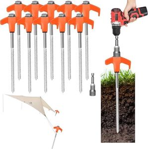 8" Heavy Duty Screw in Tent Stakes 20 Pack Drill in Ground Anchors