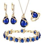 Ever Faith Women's Jewellery Sets Blue Jewellery Sparkly Cubic Zirconia Birthstone Teardrop Necklace Earring Bracelet Ring Jewelry Sets for Women Birthday Gifts 4 PCS Gold-Tone