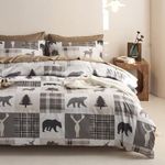 Wake In Cloud - Rustic Patchwork Duvet Cover Set, Lodge Woodland Wildlife Bear Moose Elk Pine Trees Pattern Printed, Soft Microfiber Bedding (3pcs, California King Size)