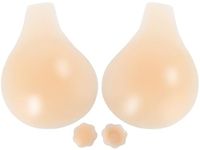 Deceny CB Sticky Bra Push Up Adhesive Bra Invisible Silicone Bra Backless Strapless Bras with Nipple Covers for Women（D/E,Creme