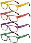 Eyekepper 4 Pack Reading Glasses Stylish Rectangle Ladies Readers for Women Reading +3.50