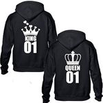 Gift Hub Printed Pullover King and Queen Hoodies - Friends and Couple Hoodies, Casual Fit That Will Have You Feeling Relaxed And Comfy, Multi-colors, Single Piece Black/White Queen Large (L)