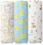 haus & kinder Wildlife Wonder Collection 100% Cotton Muslin Baby Swaddle Wrap for New Born, Size 100 cm by 100 cm - Pack of 3 (Lion, Woodland, Lemon)