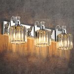 GAOMON Modern Crystal Bathroom Vanity Lights Chrome Bathroom Light fixtures Crystal Vanity Shower Lights Over Mirror, Mirror Glass Crystal Bathroom Vanity Lighting Fixtures, 3 Lights,Crystal Splicing