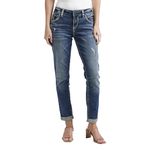 Silver Jeans Co. Women's Girlfriend Mid Rise Slim Leg Jeans, Medium Marble Wash, 29W x 29L