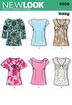 New Look Sewing Pattern 6808: Misses Tops, Size A, Cotton, White, A (8-10-12-14-16-18)