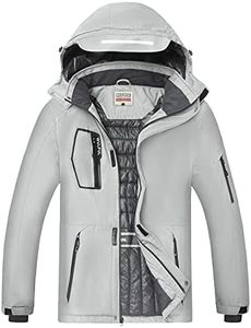 WULFUL Men's Waterproof Ski Jacket Warm Winter Snow Coat Mountain Windbreaker, Light Grey, Large