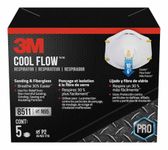 3m 8511 Sanding and Fiberglass N95 Cool Flow Valved Respirator, Niosh-approved, Relief From Dusts and Certain Particles During Sanding, Pollen, Mold Spores, Dust Particles, 5-pack