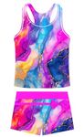 ACOCOPY Girls Swimsuits Summer Two Piece Tankini Sets Colorful Tie Dye Bathing Suit Boyshort Swimwear 4T 5T