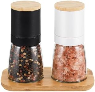 VUCCHINI Salt and Black Pepper Grinder Set - Bamboo Lid and Wood Stand Refillable Sea Salt Grinder Shaker Mills (black and white)