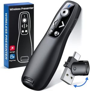 Presentation Clicker with USB-A & USB-C Receiver, 2.4GHz Wireless Presenter Remote with Volume Control & Red Light Pointer, Clicker for PowerPoint Slides Slide Advancer for Mac Computer, Plug & Play