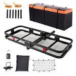 VEVOR 60x24x6 in Hitch Mount Cargo Carrier, 500lb Capacity Folding Trailer Hitch Cargo Basket & Waterproof Cargo Bag, Luggage Carrier Rack Fits 2" Hitch Receiver with Cargo Net for SUV Truck Pickup