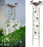 Vintage Garden Trellis Bird Bath Bowl - Decorative Freestanding Iron Stand Support Birdbaths for Climbing Plants Flowers - Detachable Bowl for Rustic Outdoor Decor (Hummingbird)