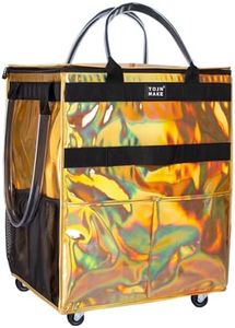 TOJNMAKE Reusable Grocery Bag with Wheels (Large, Glitter Gold), Rolling Shopping Bag with 8 Pockets and Zipper Cover Foldable Rolling Tote for Women, Travel, Garden, Carries Up to 76LBS