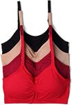 Kalon 4 Pack Nylon Spandex Removable Pads Comfort Bras Ext Sizes (M/L, Red Basics)