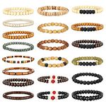 Jstyle 20Pcs Wooden Bead Bracelet for Women Mens Lava Rock Stone Beads Essential Oil Diffuser Beaded Bracelets Bangles Elastic Stretch Bracelet Set