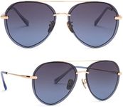 DIFF Lenox Gold + Blue Gradient, Designer Oversized Aviator Sunglasses for Women UV400 Polarized Protection