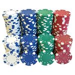 SEETOOOGAMES 200 Pieces 11.5g Clay Composite Dice Striped Casino Poker Chips- 4 Colors (Red, Green, White and Blue)