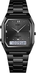 Women's Digital Sports Watch Outdoor Stainless Steel Band Electronic Waterproof Square LED Women's Wristwatch(Black)