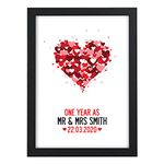 1st Wedding Anniversary Gift Print - 1 Year As Mr & Mrs Present for PAPER Anniversary - Couples Surname and Date Personalised with Couples Details - A5, A4, A3 Size - Black/White Framed Print