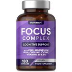 Nootropics Brain Supplements | 180 Vegan Capsules | Cognitive Complex for Mental Performance, Focus & Energy | with Vitamin B6, B5, Magnesium, Iron, Zinc, Iodine and Choline | by Horbaach