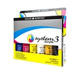 Daler-Rowney System3 59ml Acrylic Paint Process Set, 6 x Assorted Vibrant Colours, Multi-Surface, Ideal for Professional Artists & Students