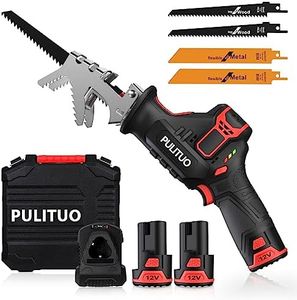 PULITUO Reciprocating Saw Cordless, Power Reciprocating Saws Compact Design，Including 2pcs 2000mAh Li-Ion battery, 1-Hour Fast Charger, Clamp Jaw, 4pcs of Saw Blades for Wood/Metal/PVC