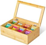 RoyalHouse Big Natural Bamboo Tea Storage Organizer with Clear Acrylic Top Window, 8 Compartments Eco-Friendly Tea Bag Holder, Multi-Functional Storage Box