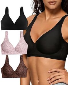 Gefyvcf Womens Wireless Jelly Bra Plus Size Supportive Seamless Bras Full Coverage Push Up Comfy Deep V Everyday Bra, M, 36B, 36C, 36D, 34DD, 3Pack