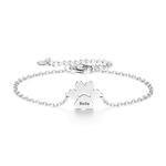 Personalised Dog Paw Name Charm Bracelet in Gold and Silver, Customised Engrave Pet Name Hand Finished in the UK with Gift Box