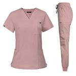 niaahinn Classic Scrub Set for Women- Scrubs Top Workwear & Yoga Jogger Scrub Pants Nursing Uniform (Pink, S)