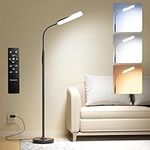 Luckystyle LED Floor Lamp, Super Bright Dimmable Lamps for Living Room, Custom Color Temperature Standing Lamp with Remote Push Button, Adjustable Gooseneck Reading Floor Lamp for Bedroom Office Black