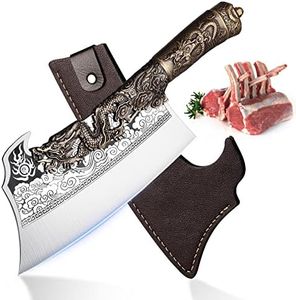 ROCOCO 2lb Dragon Butcher Knife Heavey Duty Cleaver Knife for Meat Bone Cutting 9.5" Cool Big Viking Camping Chopper Cutter with Sheath Birthday Father Mother Christmas Gift Idea Men