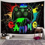 Gaming Tapestry for Boys Room, Cool Funny Game Room Wall Decor for Boys Men Video Game Theme Wall Hanging Hippie Funny Black Blue Wall Tapestry Aesthetic Tapestry for Bedroom Living Room 60x40 Inch