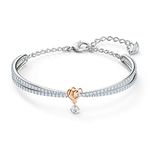 Swarovski Women's Lifelong Heart Bangle, Brilliant White Crystals and Rose-Gold Plated Heart with Dangling Crystal Element and Mixed Metal Finish