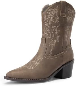 DREAM PAIRS Women's Cowboy Boots, Pointed Toe Chunky Heel Cowgirl Boots, Zipper Pull-On Stitched Western Boots Ankle Boots for Ladies,Size 10,BROWN-PU,SDAB2219W