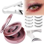 GEMERRY Magnetic Eyelashes 2 Pairs Cat Eye Wispy Lashes Magnetic Lashes with Applicator and Mirror No Glue Needed Natural Strip Lashes False Eyelashes Reusable 2 Pair Magnetic Lashes at Home B04