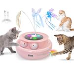 GoldenSun 3-In-1 Interactive Cat Toys for Indoor Cats Adult, Smart Cat Feather Toys, Rechargeable Power Cat Toys Balls & Handmade Butterfly Cat Toy, Cat Teaser with 6 Attachments