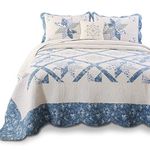 KASENTEX Luxurious Patchwork Bedspread Embroidery Coverlet 100% Cotton Quilt Machine Washable Oversize Full