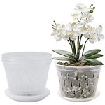 Lanccona Orchid Pot, 8 Inch 4 Pack Orchid Pots with Holes and Saucers, Clear Plastic Orchid Pots