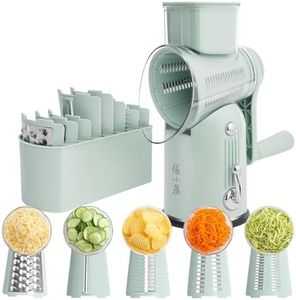 ZHANG XIAO QUAN SINCE 1628 5-in-1 Interchangeable Blades Rotary Cheese Grater Hand Crank, Tumbling Box Mandoline Vegetable Julienne Slicer Cutter Nut Chopper Slicer with Anti-Slip Base, Blade Storage