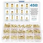 Gueenky 450PCS Female Thread Knurled Nuts, M2 M3 M4 M5 M6 Brass Threaded Insert, 15 Sizes Embedment Nuts Assortment Kit with Storage Box for 3D Printing Injection Moulding