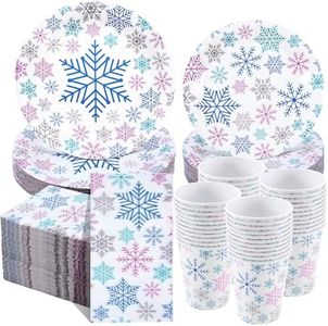 Pickmesh 250 Pcs Christmas Snowflake Plates and Napkins Cups Dinnerware Set Frozen Blue Purple Sliver Birthday Party Decoration Serve 50 Guests for Winter Wonderland Party Holiday Party Supplies