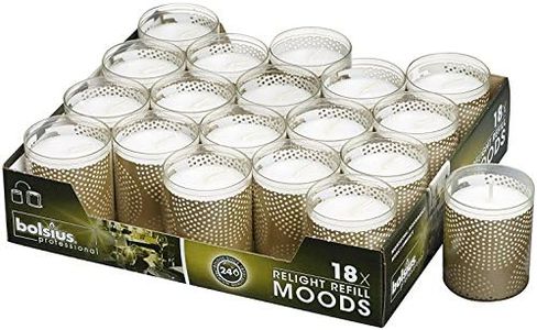 Bolsius Votive Candles – Set of 18 Restaurant and Relight Party Candle Holders –Votive Candles in Gold Cup – Home Décor Candles with Approx. 24 Hour Burning Time